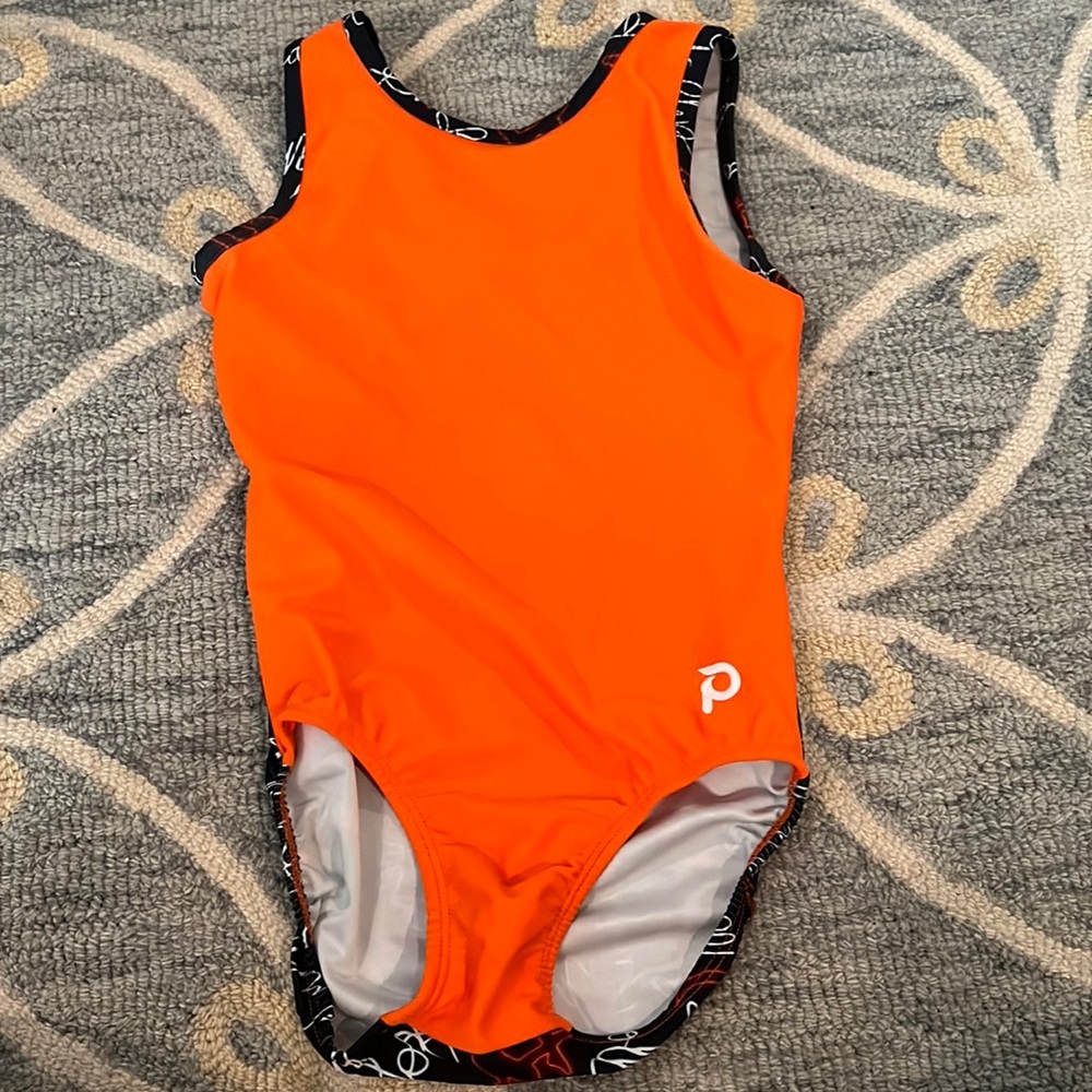 Orange flip side plum practice wear gymnastics leotard